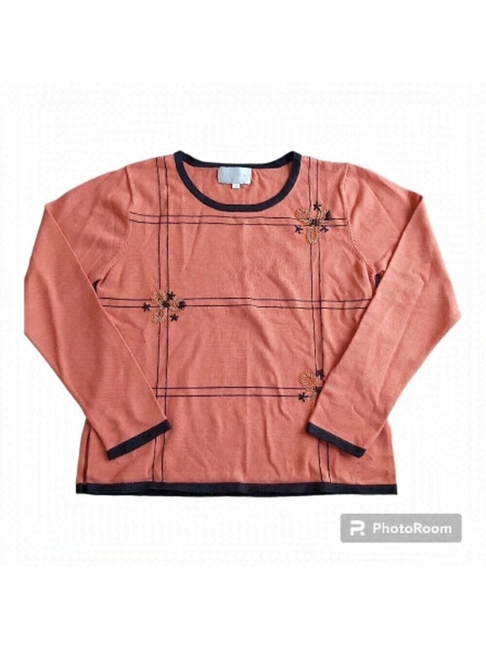 T.d. Fashions Women's Copper Knit Long Sleeved Shirt With Beaded Flowers-Size S